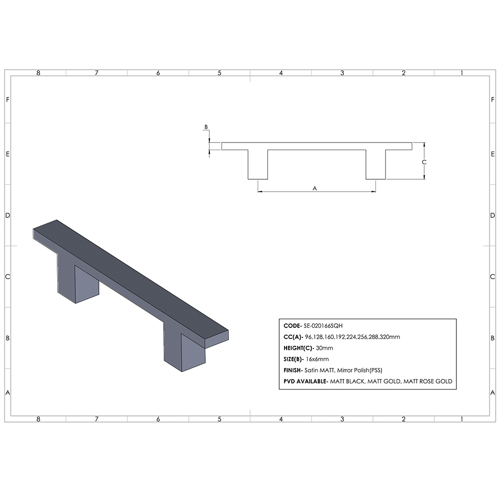 Sq 'H' Rail Bar Handle (SE-01)